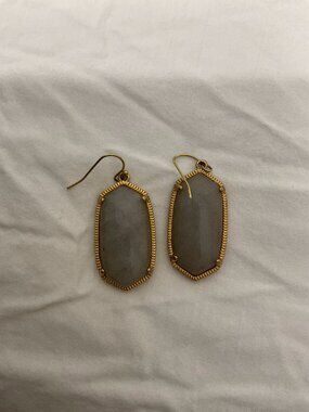 Gold-Frame Faceted Gray Stone Drop Earrings